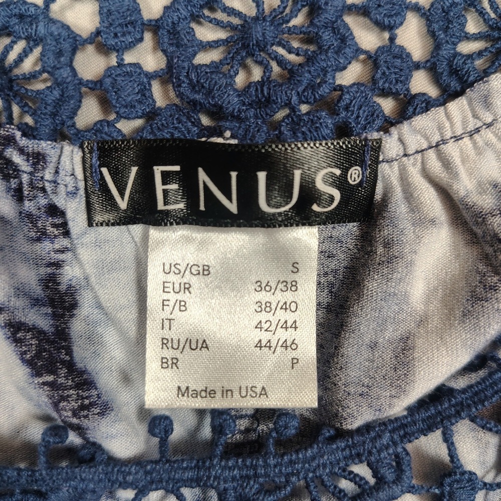Venus Tank Top Women Small Blue Tie Dye Crochet Lace Handkerchief Hem Rayon - Picture 3 of 8